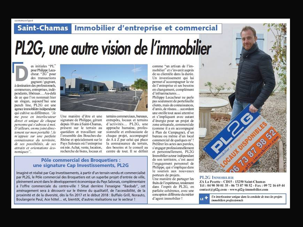 La presse locale parle de PL2G Immobilier